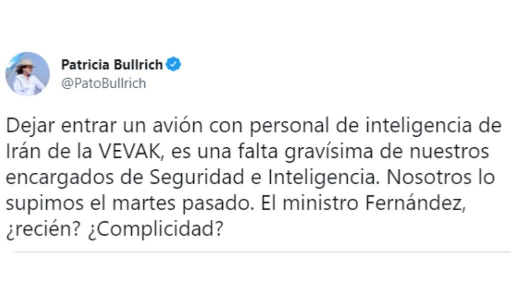 El mensaje de Patricia Bullrich contra Aníbal Fernández.