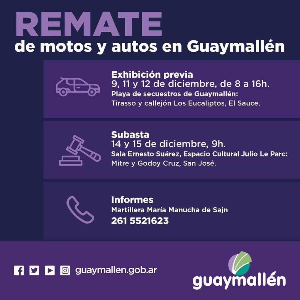 Guaymallén se prepara para el último remate de vehículos del año. Foto: Municipalidad de Guaymallén.