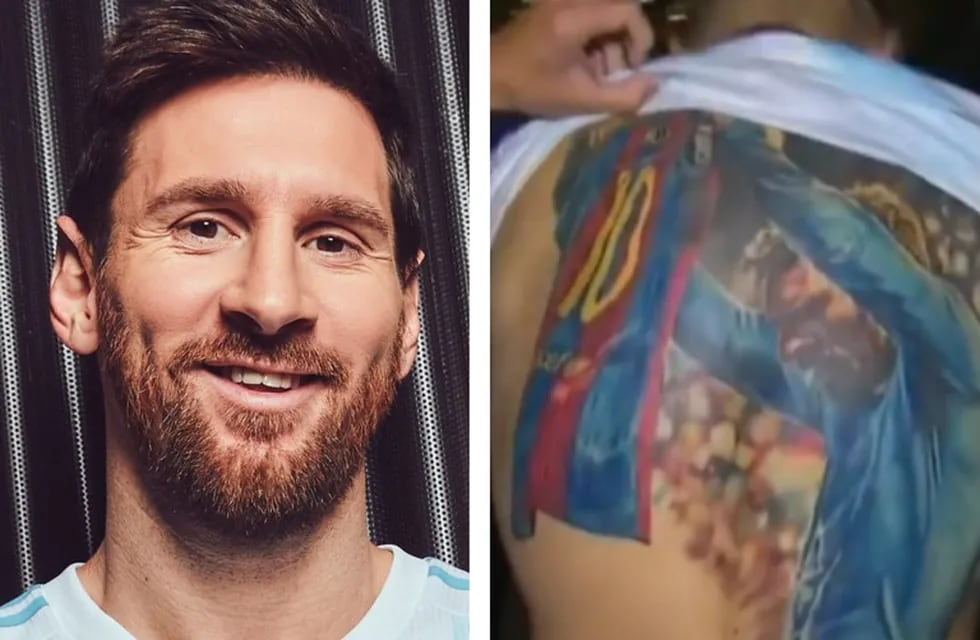 Un fanático hincha de Brasil y de Leo Messi se tatuó al 10 con la camiseta del Barcelona. Impresionante. / Gentileza.