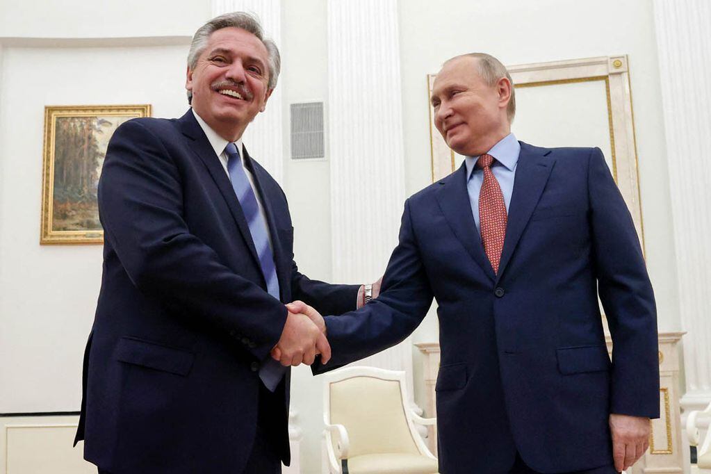 El presidente Alberto Fernández en su encuentro bilateral con su par de la Federación Rusa, Vladimir Putin. (Télam)