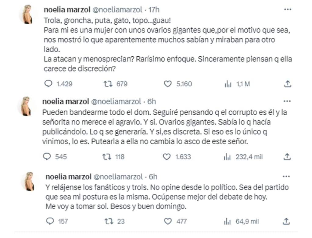 Publicaciones de Noelia Marzol en X, ex Twitter. Foto: Sofía Clerici en Instagram / Noelia Marzol en Instagram