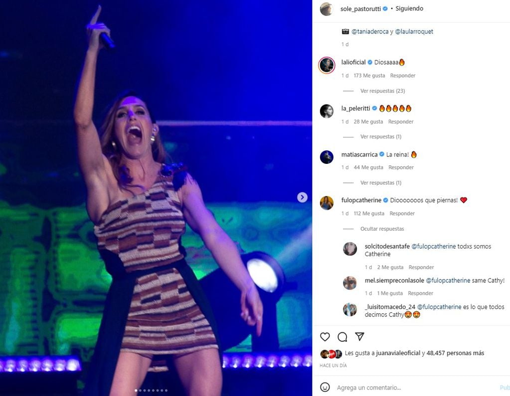 En Instagram, Lali, Catherine Fulop y Carla Peterson elogiaron las piernas de Soledad Pastorutti