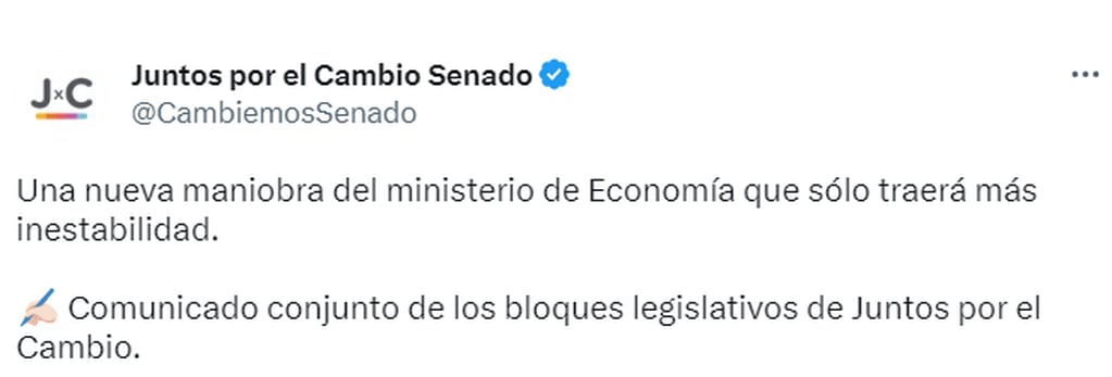 La reacción de JxC al megacanje de la deuda en pesos que lanzaría Sergio Massa - Twitter