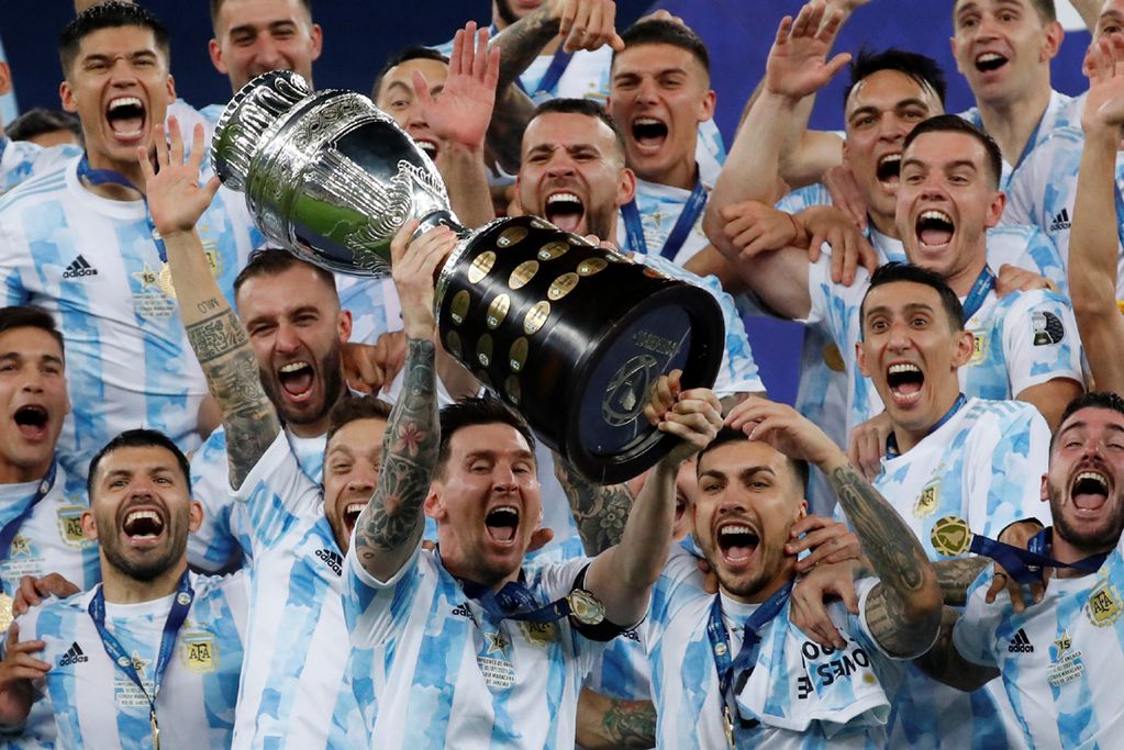 Lionel Andrés Messi y toda la Selección Argentina festejan la Copa América 2021. 