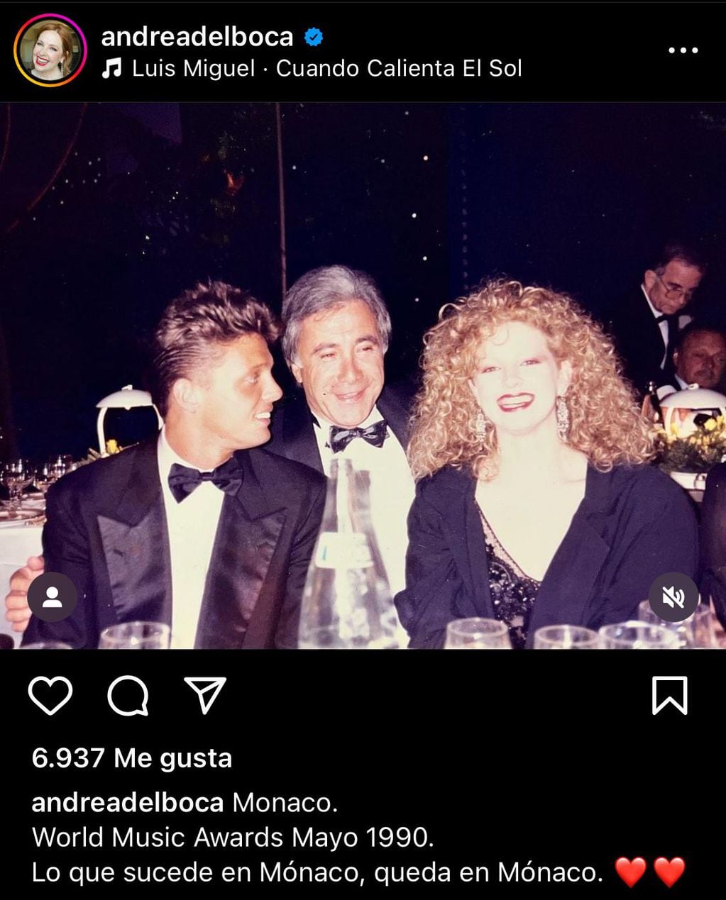 Andrea del Boca publicó una foto vintage con Luis Miguel y le dedicó un picante mensaje.