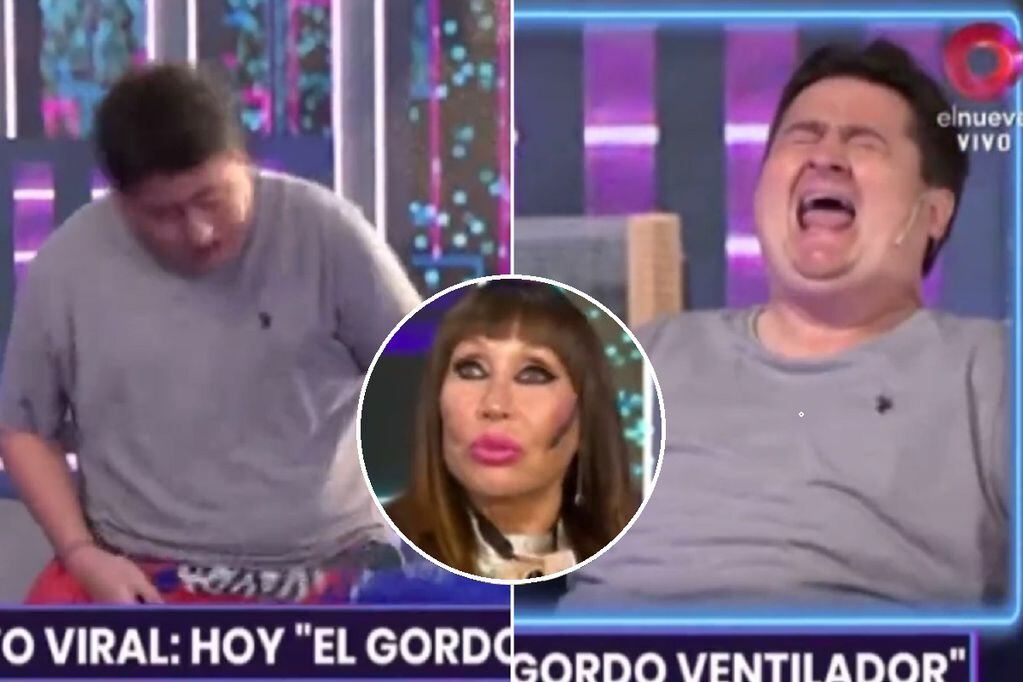 "El gordo ventilador" estuvo con Moria Casán y se hizo viral (Captura TV / El Nueve)
