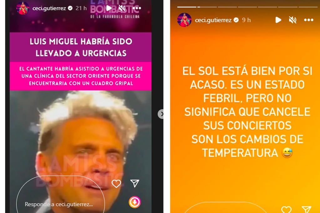 Las publicaciones de Cecilia Gutierrez, periodista chilena, en Instagram sobre la salud de Luis Miguel. (Foto: Captura de pantalla)