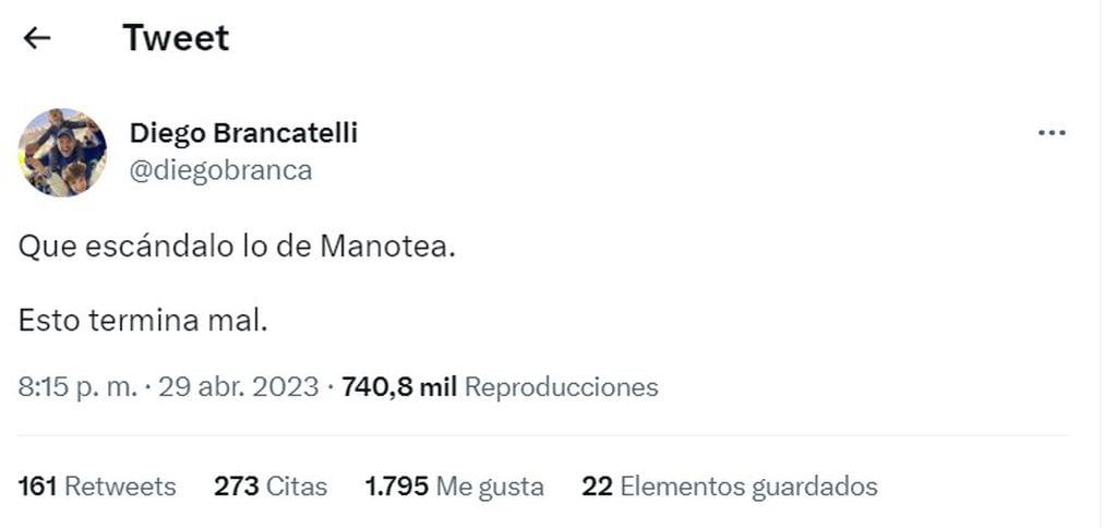 El tuit del periodista contra Maratea. Foto: Twitter