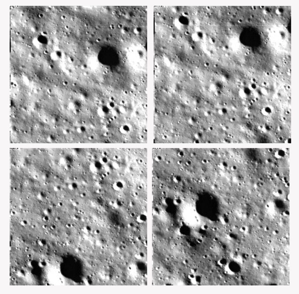 La Agencia Espacial de la India acaba de subir imágenes de la Luna tomadas durante la etapa de alunizaje de su misión espacial Chandrayaan-3 en el polo sur de la Luna, un éxito sin precedentes que, además de vencer un importante reto tecnológico, abre la puerta a la posibilidad de explorar el agua que se escondería en forma de hielo en esa región, señalan expertos. EFE/Agencia Espacial de la India
 

