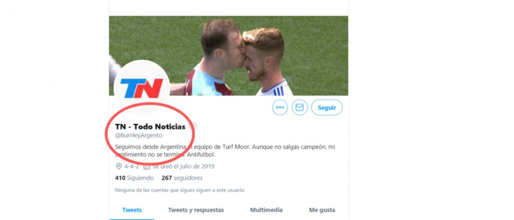 
La cuenta @BurnleyArgento antes de cambiar el nombre a "Burnley Argentina".

