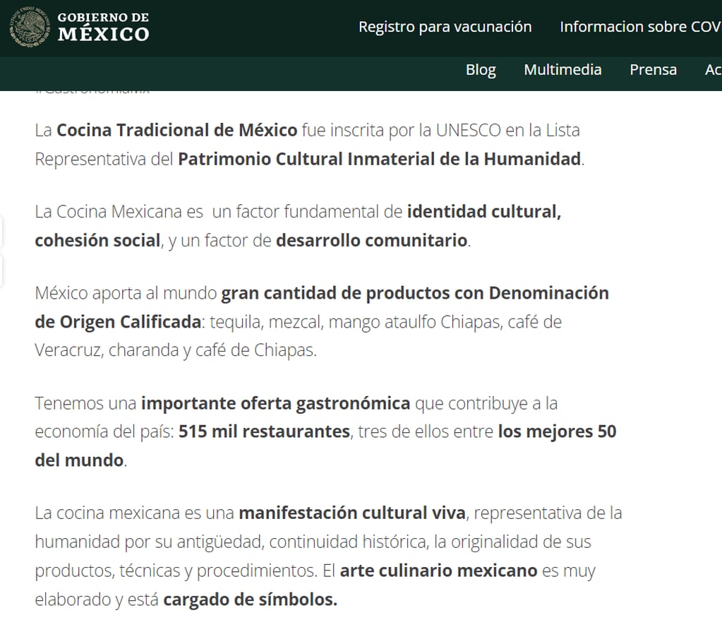 Rodolfo subió a sus historias un articulo que habla de la importancia de la cocina mexicana en el mundo