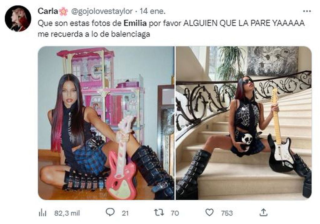 Emilia Mernes fue duramente criticada en las redes sociales por su vestimenta y la compararon con Balenciaga