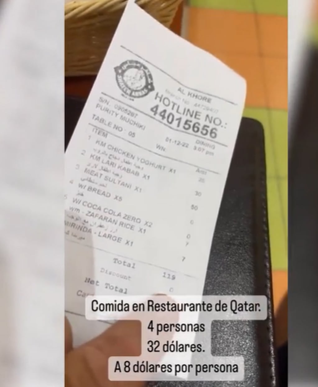 Diego Brancatelli compartió lo que gastó en un restorán de Qatar.