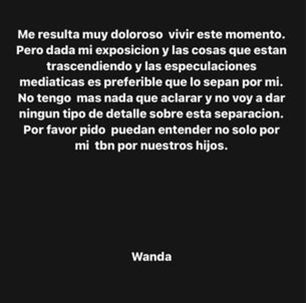 El mensaje de Wanda Nara confirmando su separación de Mauro Icardi