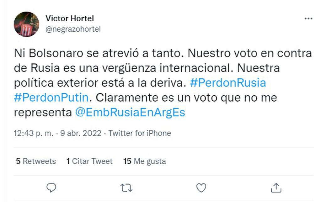 "Perdón Rusia" es tendencia en Twitter luego de que Argentina votara a favor de expulsar a Rusia en la Asamblea General de la ONU. Algunos comentarios de los usuarios.