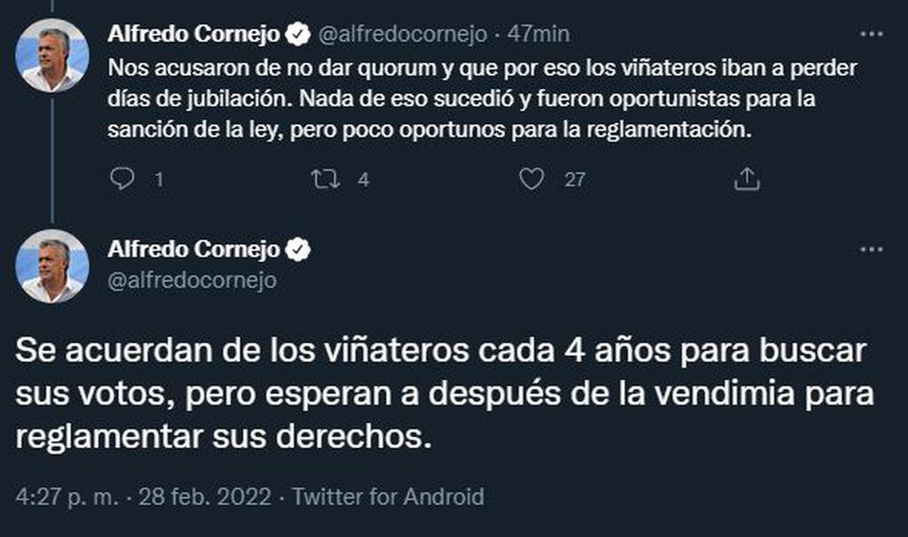 Tuit de Alfredo Cornejo