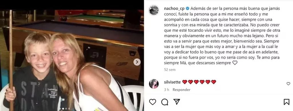Nacho Castañares, exparticipante de Gran Hermano, recordó el aniversario de muerte de su madre con un posteo en Instagram. Gentileza: TN.