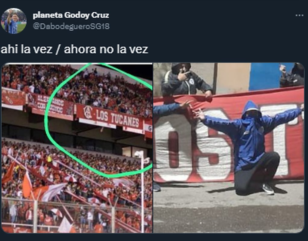Hinchas de Godoy Cruz con un trapo del Rojo