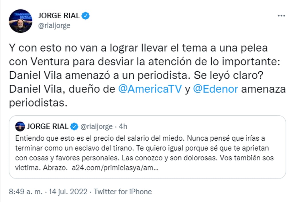 La contundente respuesta de Jorge Rial tras el descargo de Luis Ventura.