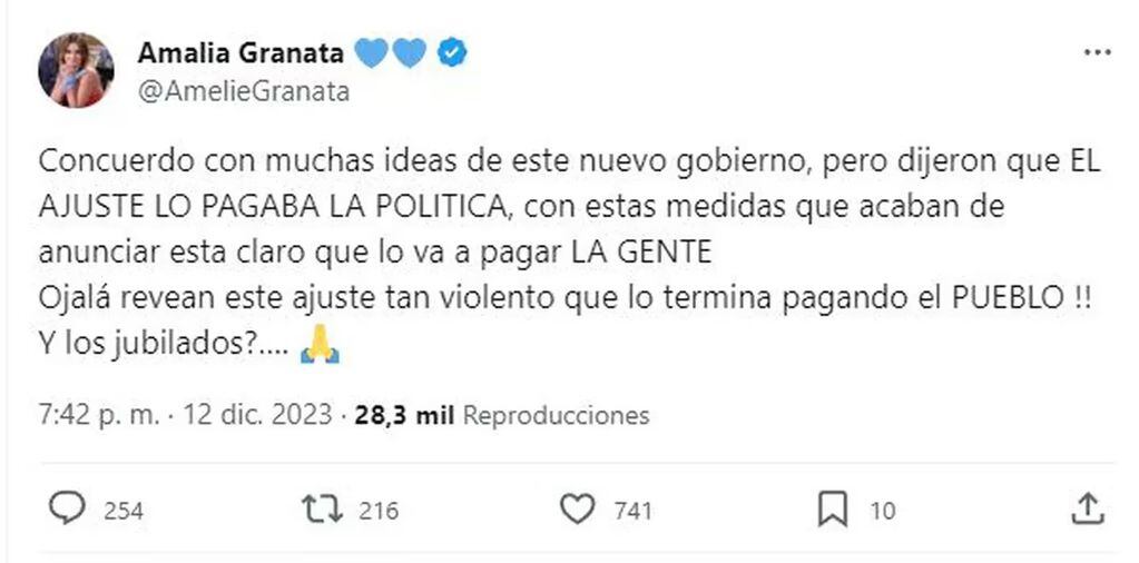 El tuit de Amalia Granata