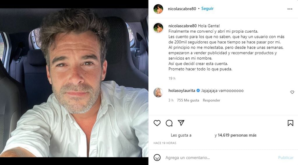 La reacción de Laurita Fernández a la llegada de Nicolás Cabré a Instagram