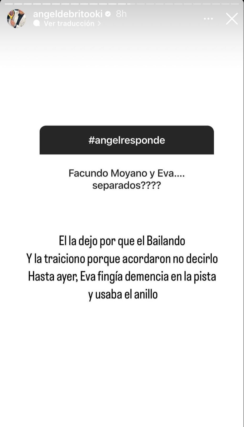 Facundo Moyano dejó a Eva Bargiela.