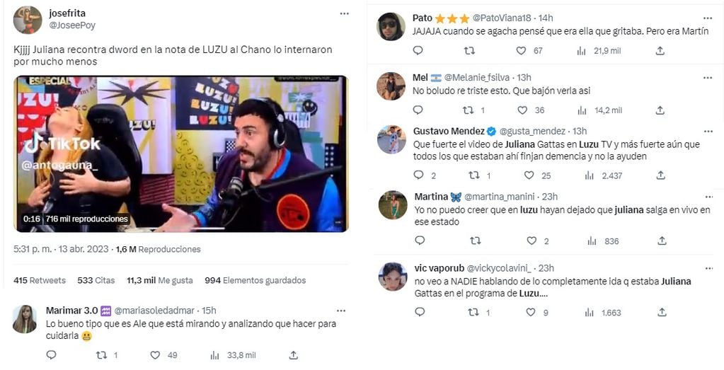Comentarios por Juliana Gattas viral en Luzu (Twitter)
