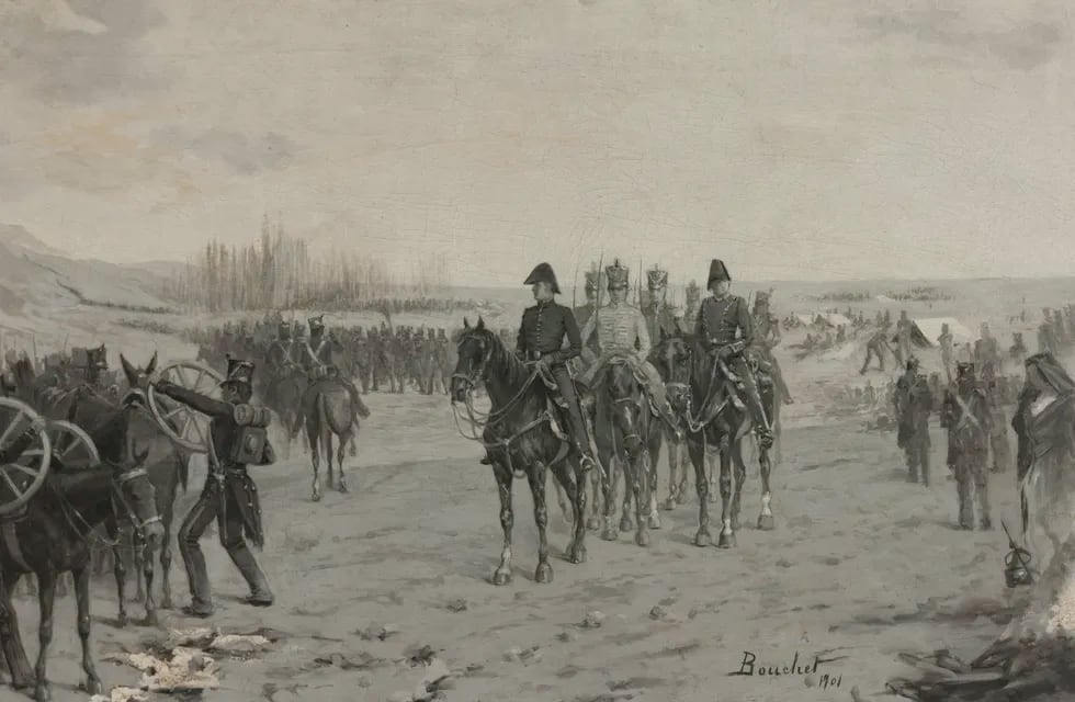 Boceto de Jose Bouchet, "El general San Martín recorriendo el Campamento de Plumerillo", obra también conocida como "El Ejército de los Andes saliendo del Campamento de Plumerillo", pintado en 1901