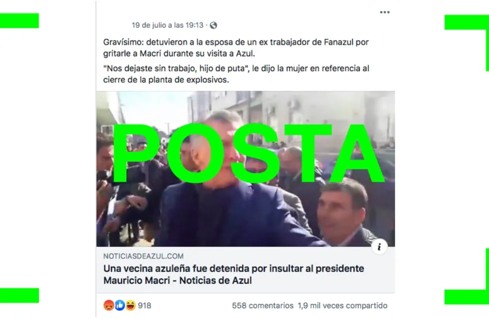 Es verdadero que una mujer fue detenida en Azul por insultar a Macri