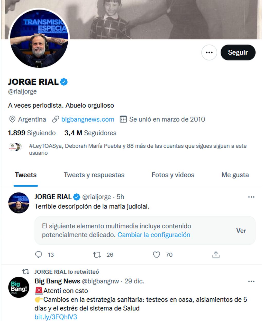 Jorge Rial y sus comentarios en Twitter.