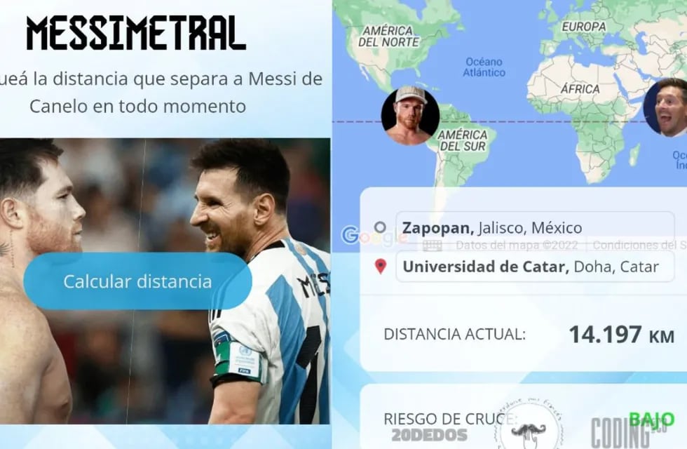 “Messimetral”: el sitio web que calcula de manera permanente a qué distancia está Messi de Canelo Álvarez.