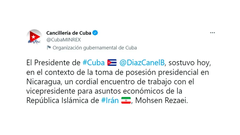 Mensaje del gobierno cubano por la visita del terrorista Mohsen Rezaei.