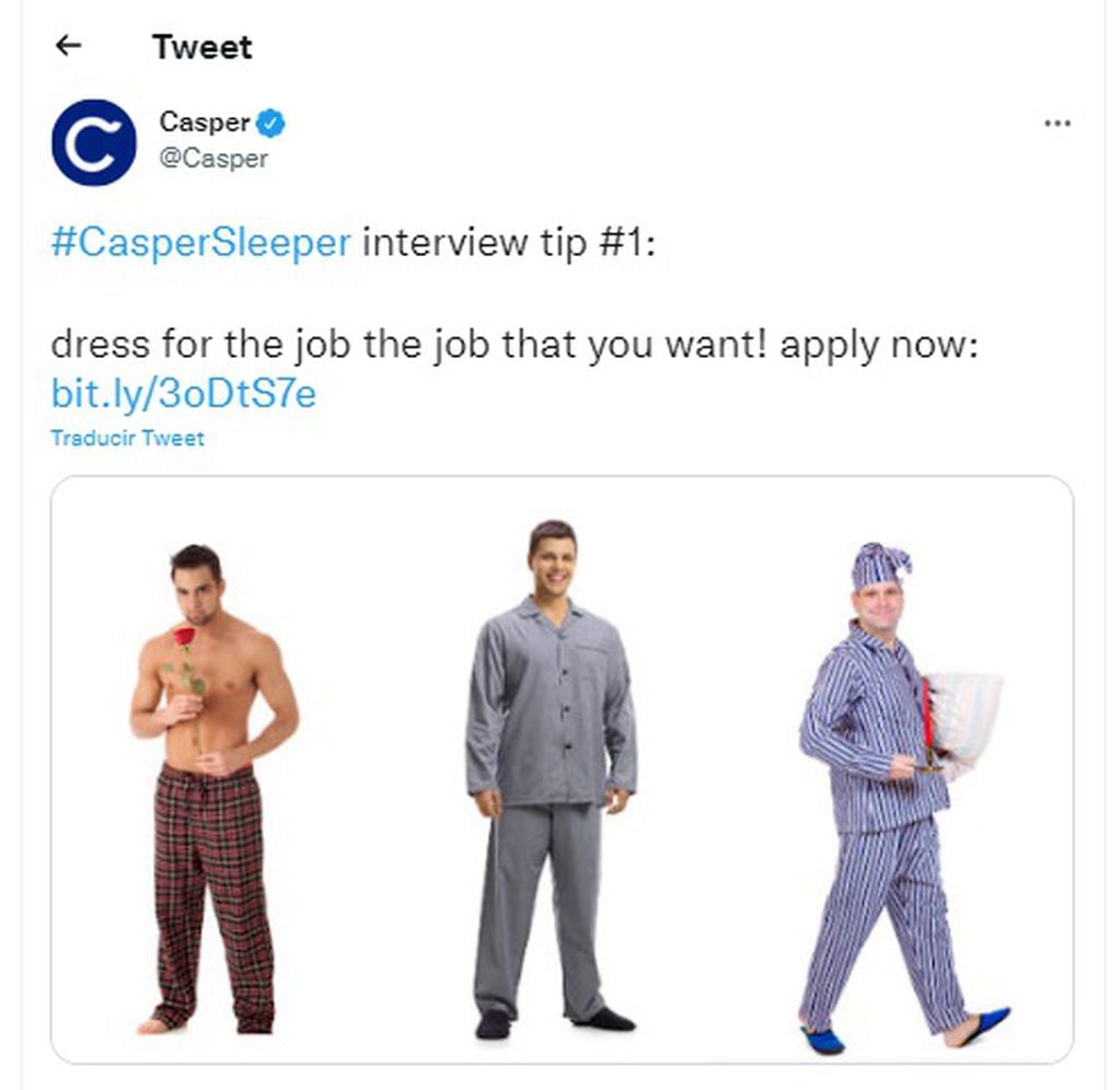 Casper, la empresa de camas y colchones, asegura que el código de vestimenta para trabajar con ellos es usar el pijama que prefieras.