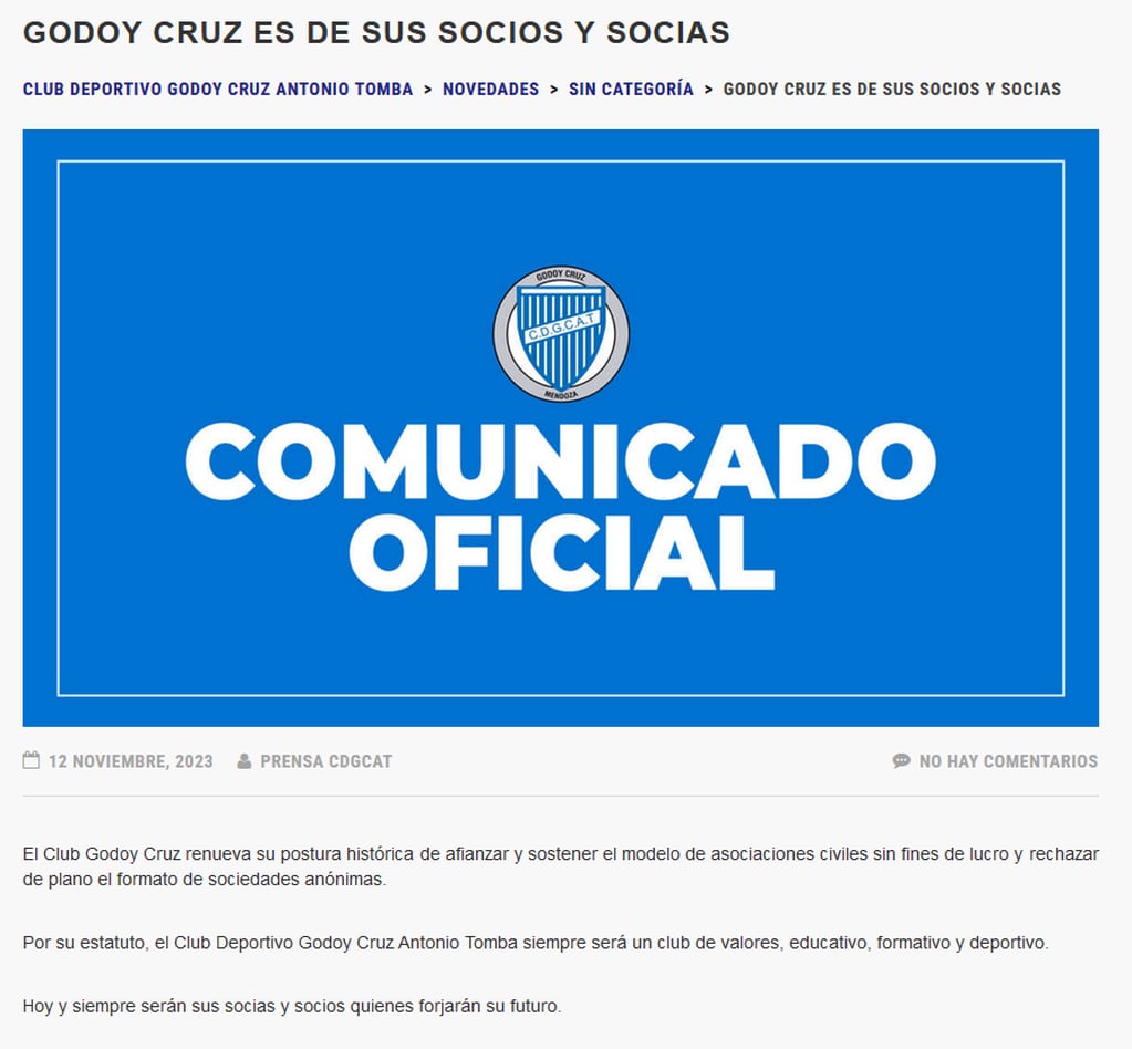 Godoy Cruz, claramente en contra de las SAD. 