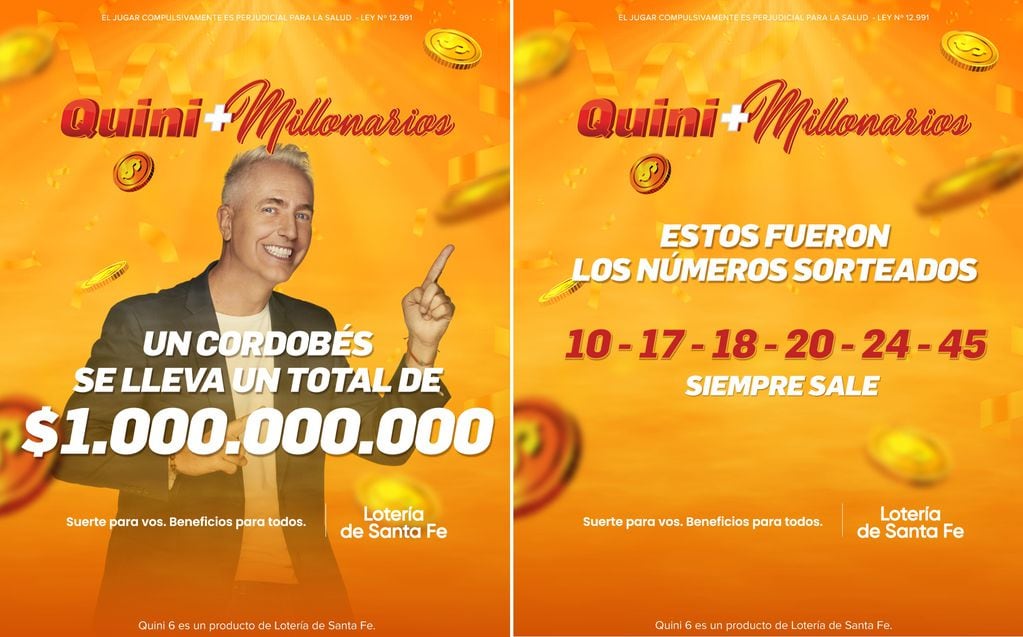 Sorteo de los $1.000 millones del Quini 6 (Lotería de Santa Fe)