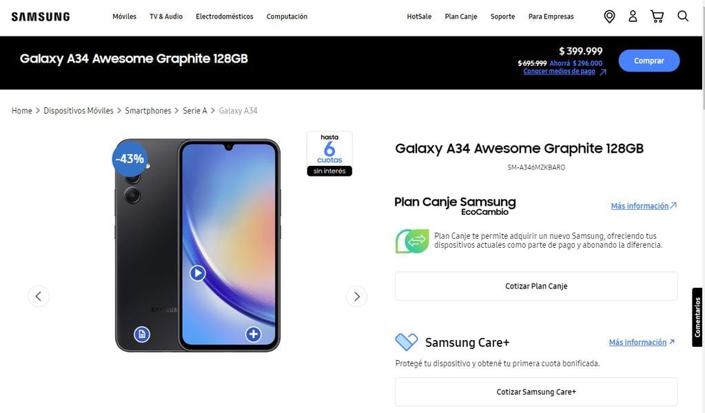 Samsung Galaxy A34 en Frávega