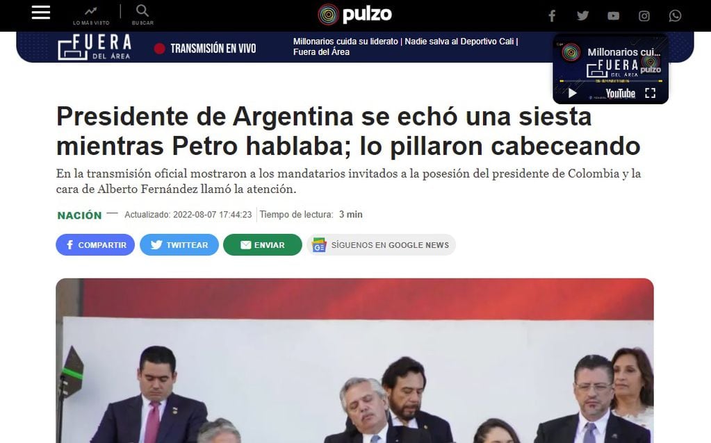 Prensa colombiana reaccionó a Alberto Fernández dormido durante la asunción de Gustavo Petro (Pulzo)