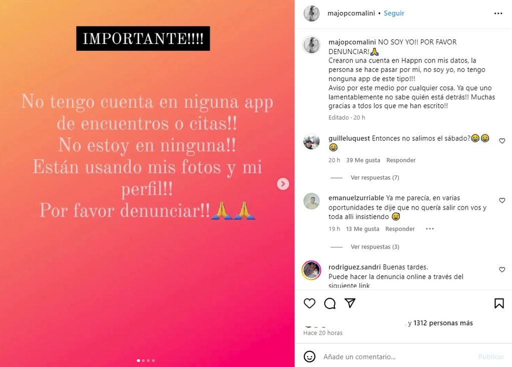 El mal momento de Majo Pérez Comalini: usaron su imagen en una app de citas para engañar a la gente