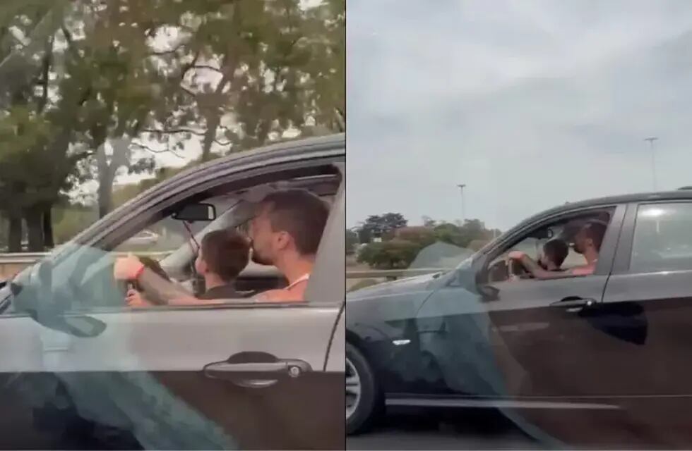 Un hombre hizo manejar a su pequeño hijo en una autopista de Buenos Aires y le quitaron la licencia de conducir. - captura de video