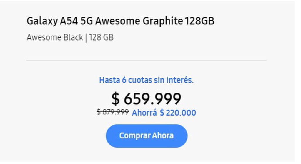 Precio de Samsung Galaxy A54 5G 128 GB (Argentina)