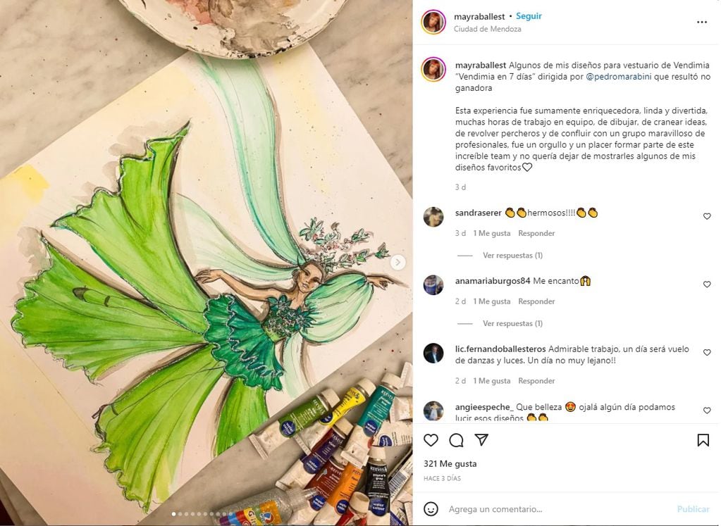 Una diseñadora mostró las “similitudes” entre sus diseños y el vestuario de Vendimia y causó revuelo. Foto: Instagram @mayraballest