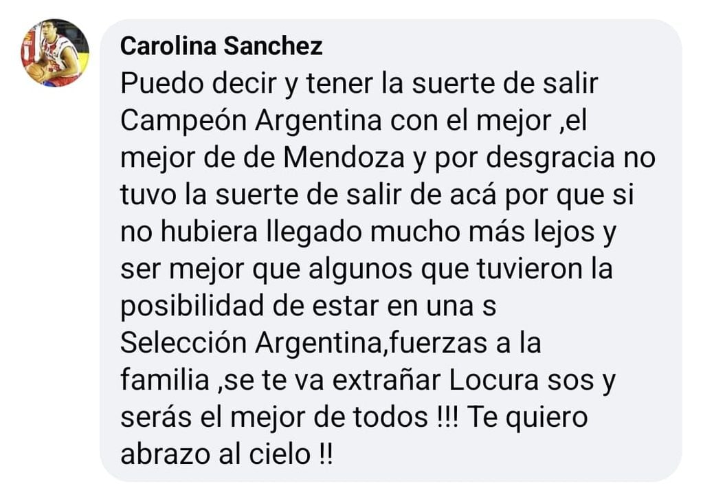 Carolina Sánchez, la mejor jugadora de basqeut de todos los tiempos, lo recordó con mucha admiración y cariño. / Gentileza.