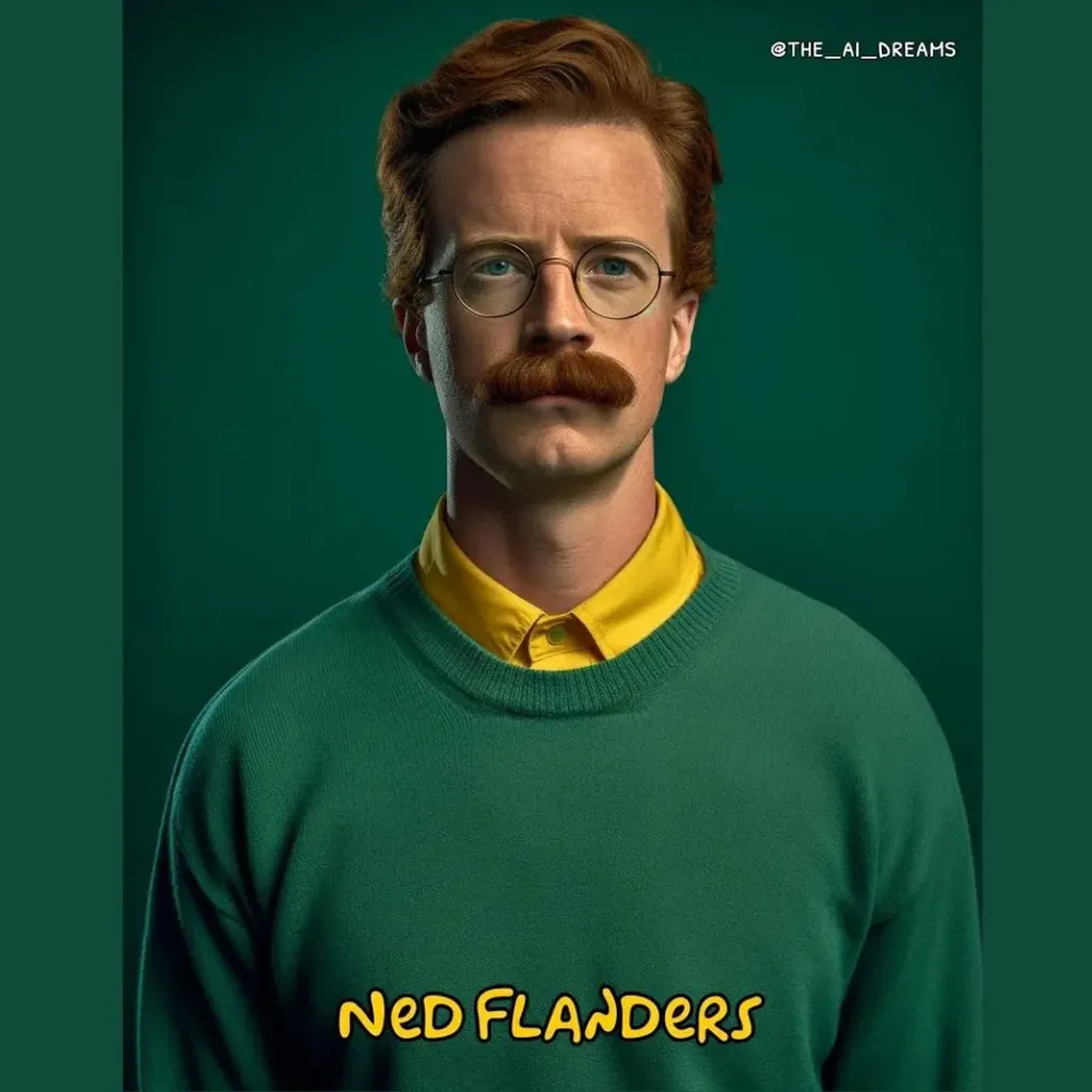 La Inteligencia artificial recreó la imagen humana de Ned Flanders