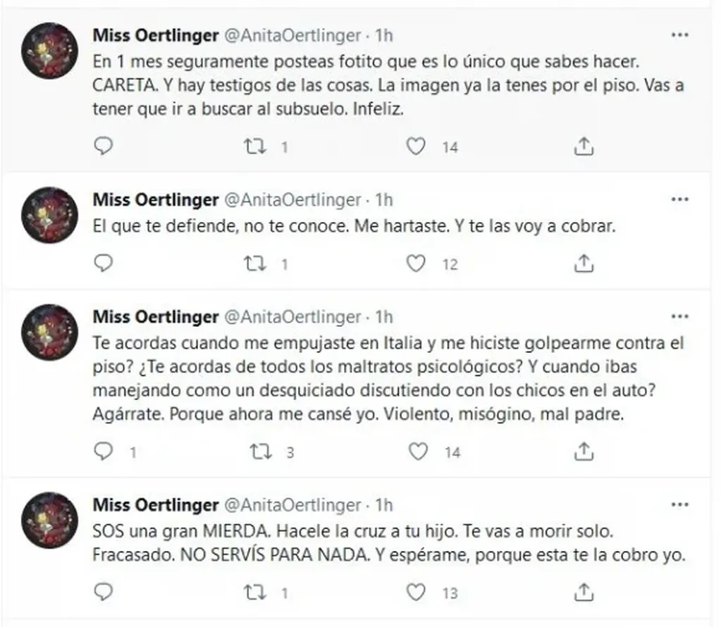 Los tuits de Ana Oertlinger contra Daniel Osvaldo.
