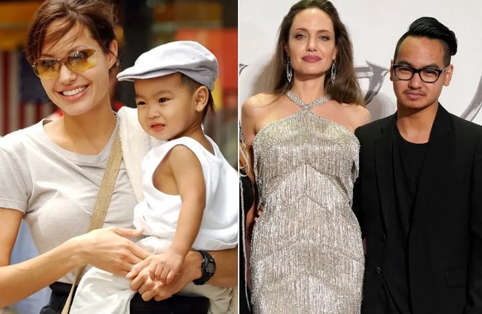 Maddox Jolie Pitt en brazos de su madre y por otro lado, con algunos años más.