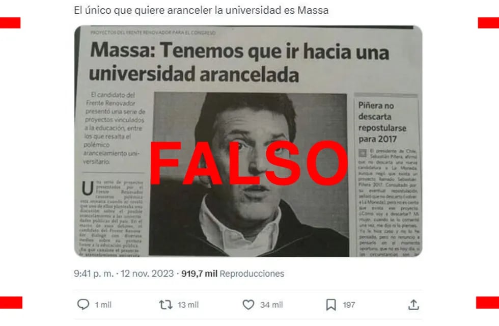 Es falso el recorte de Clarín en el que Sergio Massa propone arancelar la universidad pública. Foto: Reverso