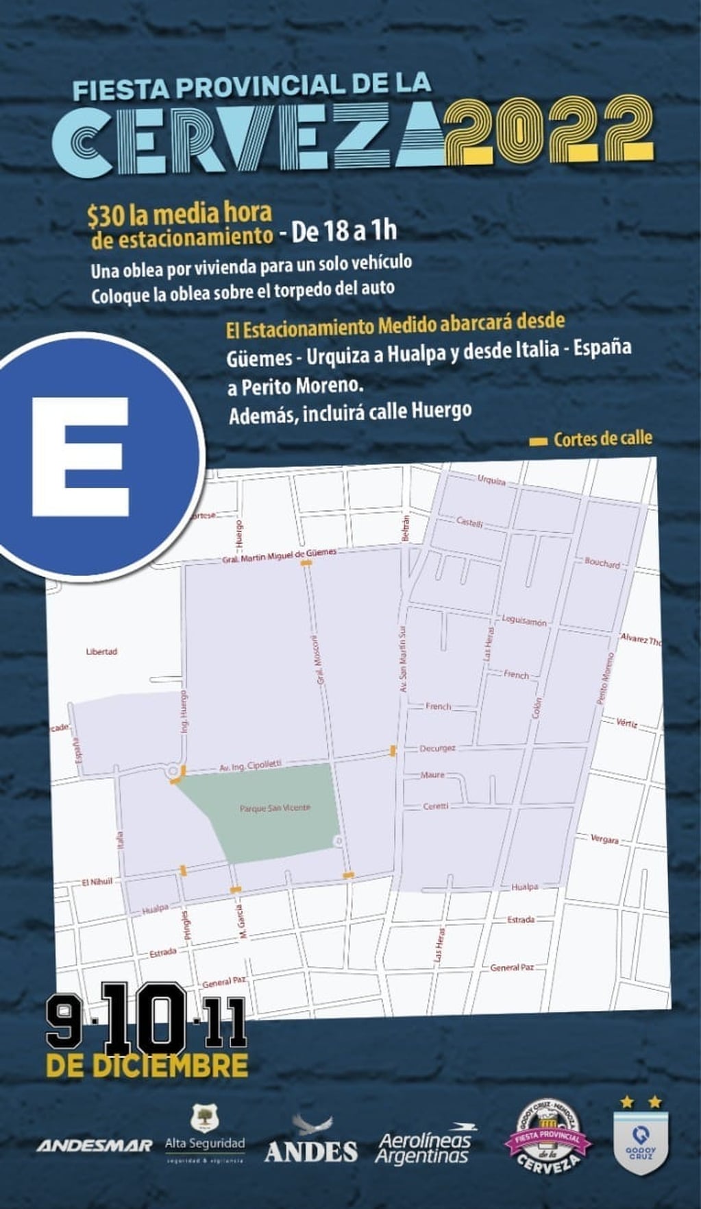 Los estacionamientos habilitados para la Fiesta de la Cerveza en Godoy Cruz 2022