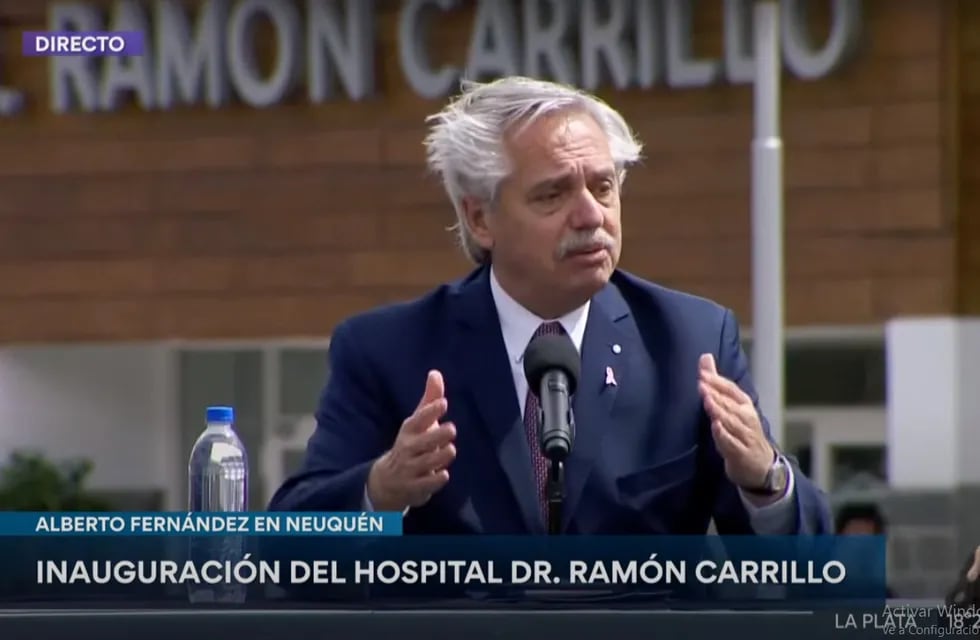 El presidente Alberto Fernández, este martes, en la inauguración del hospital Ramón Carrillo, en Neuquén. (Captura de video)