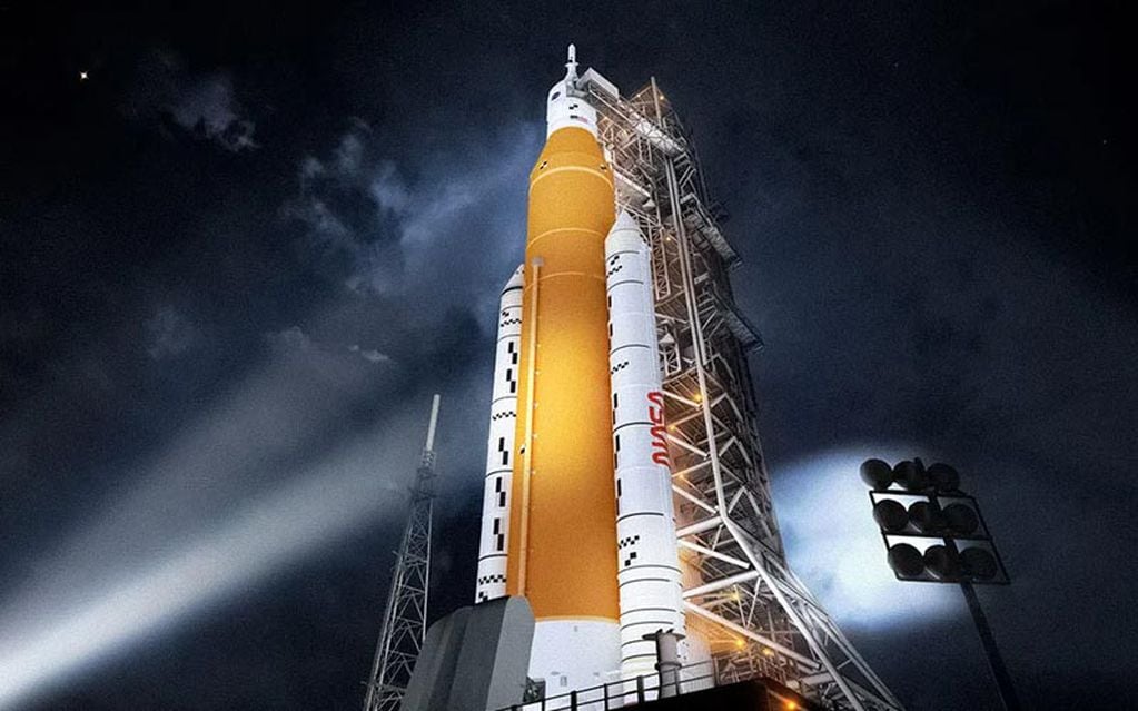 Cohete de la misión Artemis 1, preparado para el lanzamiento del próximo sábado. Foto: Web