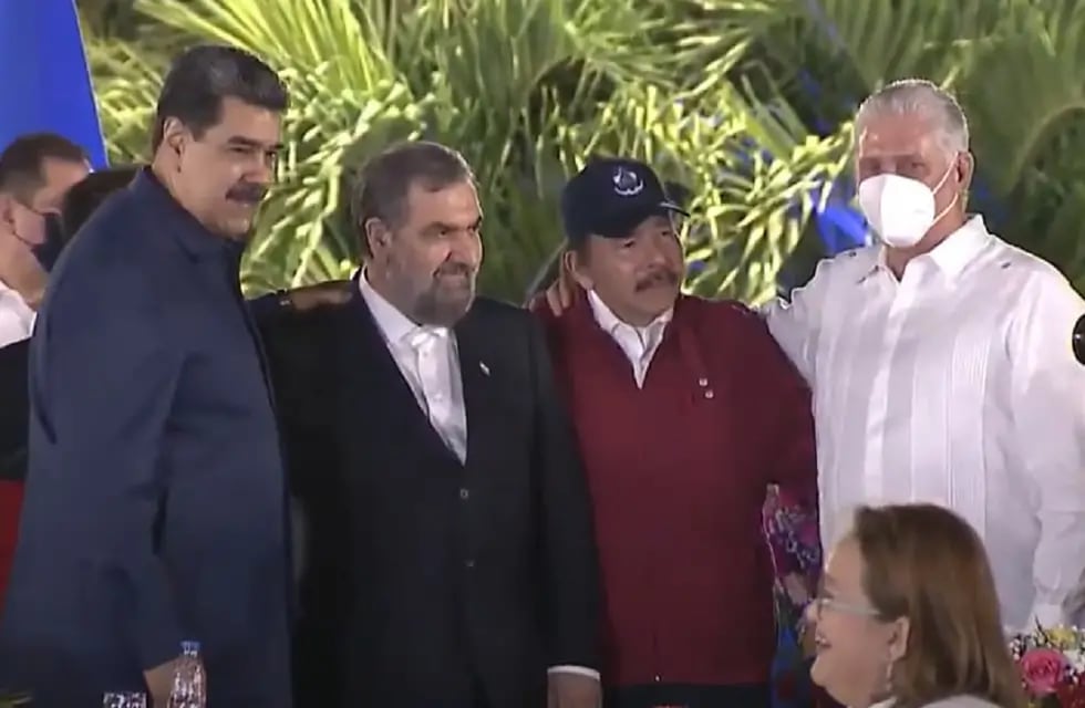Nicolás Maduro, Mohsen Rezai, Daniel Ortega y Miguel Díaz-Canel en Nicaragua (Captura de video)